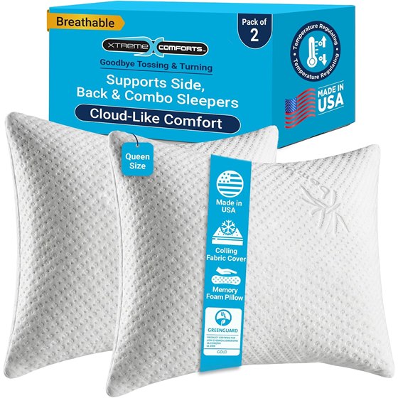 Xtreme Comforts Slim Sleeper Pillows — 2 Pack — Queen · low loft · pair